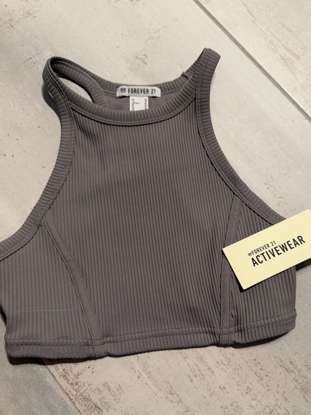 Forever 21 Charcoal Ribbed High-Neck Crop Tank